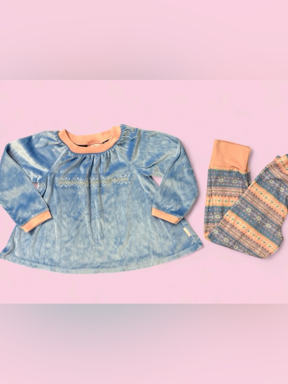 American Girl Bitty Baby Periwinkle & Pink Snowy Dreams Pajama Set Girls 4/5